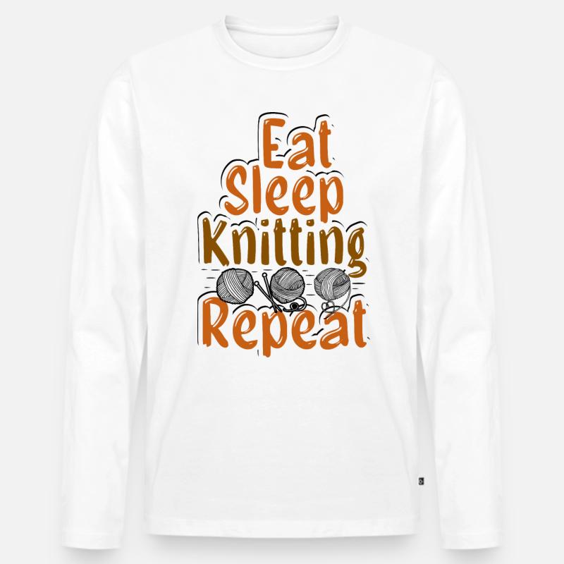 Eat Sleep Knitting Repeat - Männer Premium Bio Langarmshirt - Weiß
