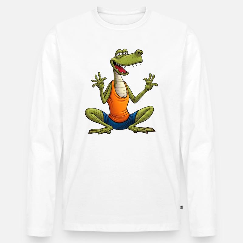 Eidechse Yoga - Männer Premium Bio Langarmshirt - Weiß
