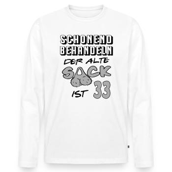Geburtstag 33 Schonend behandeln Alter Sack ist - Männer Premium Bio Langarmshirt - Weiß - Vorne - Nico (187cm)