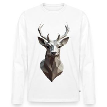 Geometric Deer Head Low-Poly - Men's Premium Organic Long Sleeve Shirt - white - Front - Nico (187cm)