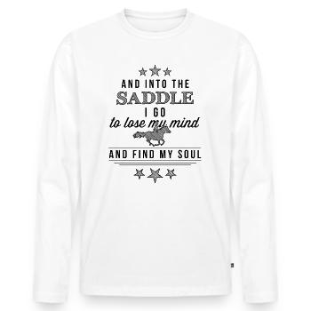 En selle je vais - Mens Edition Black - T-shirt manches longues Premium bio Homme - blanc - Devant - Nico (187cm)