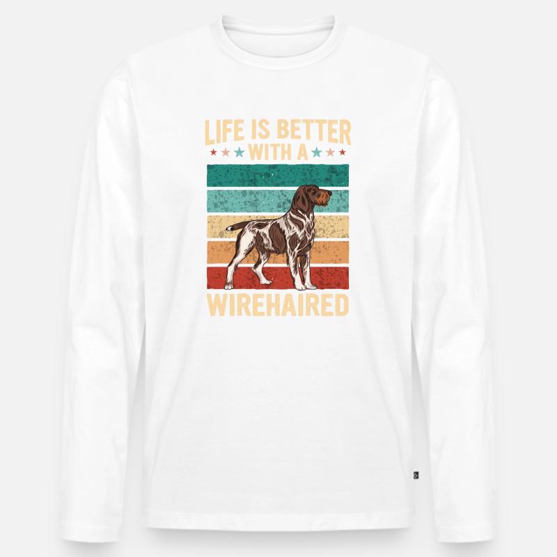 Deutsch Drahthaar Hund - Männer Premium Bio Langarmshirt - Weiß