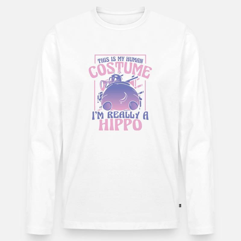Nilpferd - Männer Premium Bio Langarmshirt - Weiß