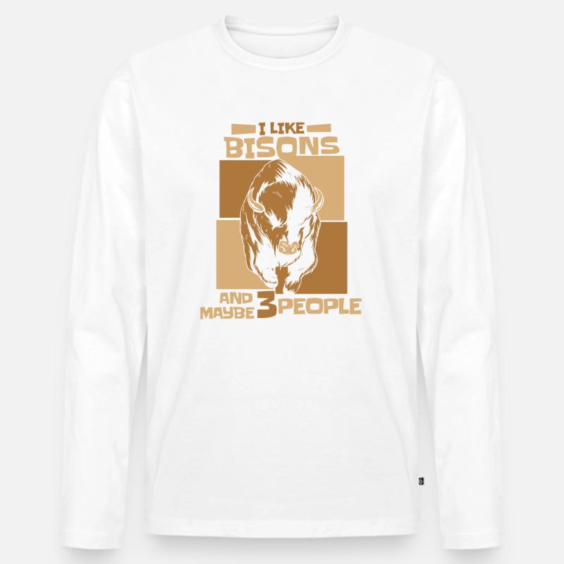 Bison Büffel Bulle Buffalo Bisons - Männer Premium Bio Langarmshirt - Weiß