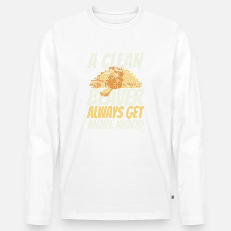 Biber Tier - Männer Premium Bio Langarmshirt - Weiß