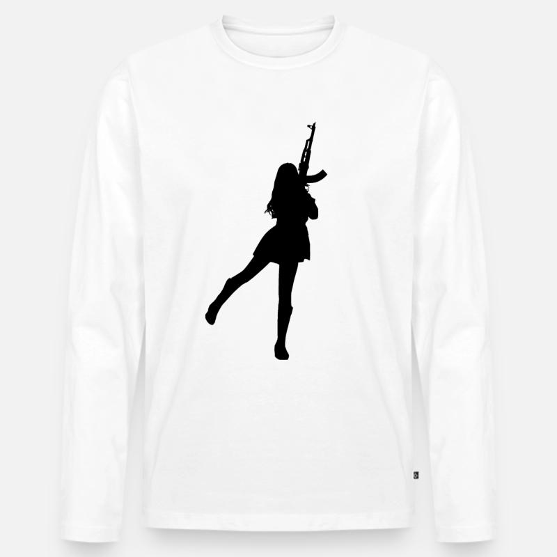 Bewaffnetes Mädchen - Männer Premium Bio Langarmshirt - Weiß