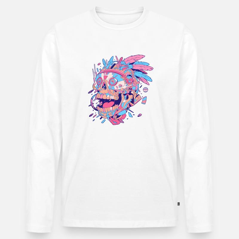 Tribal Techno Schädel - Männer Premium Bio Langarmshirt - Weiß