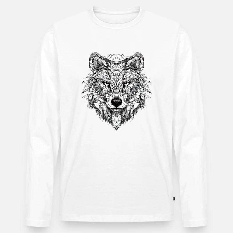 Wolf Geometrisch - Männer Premium Bio Langarmshirt - Weiß