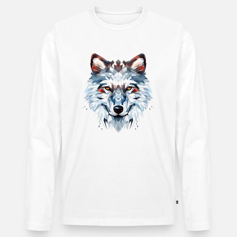 Wolf Geometrisch - Männer Premium Bio Langarmshirt - Weiß