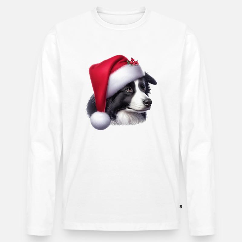 Border Collie Weihnachtsmann - Männer Premium Bio Langarmshirt - Weiß