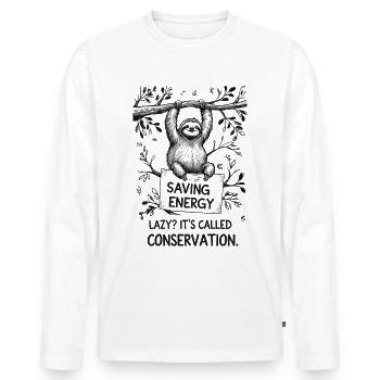 Sloth – Lazy? That's called energy saving! - Men's Premium Organic Long Sleeve Shirt - white - Front - Nico (187cm)