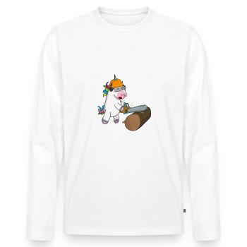 Sägen Motorsäge das Holz machen - Männer Premium Bio Langarmshirt - Weiß - Vorne - Nico (187cm)