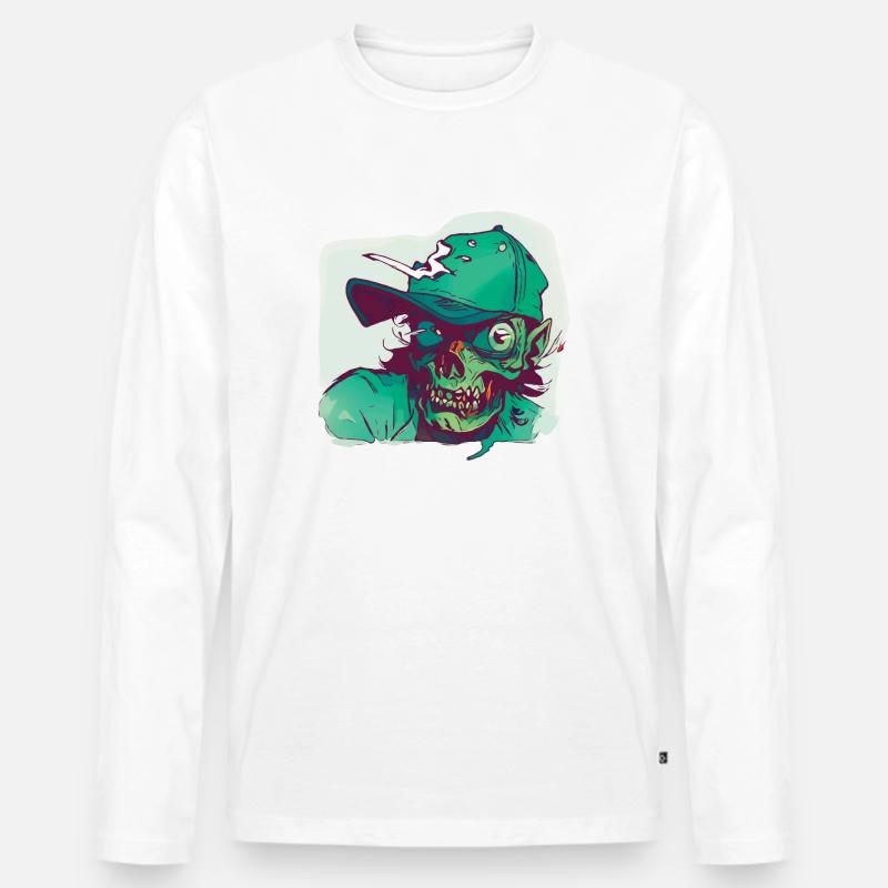 Zombie mit Hut - Männer Premium Bio Langarmshirt - Weiß