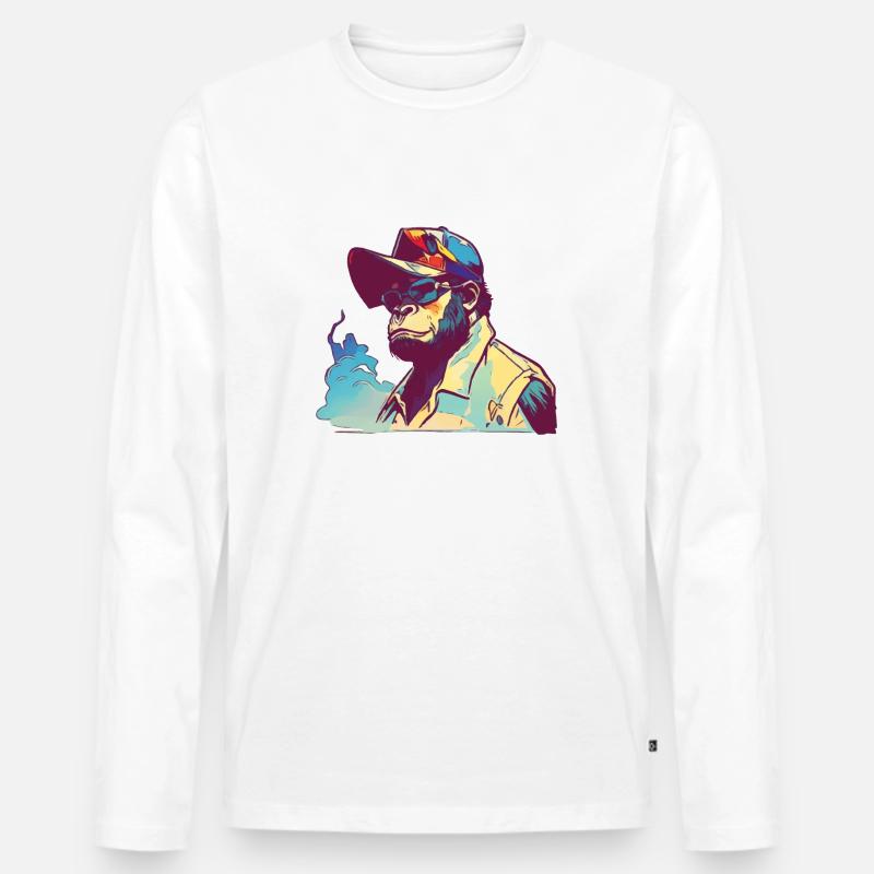 Gorilla mit Sonnenbrille - Männer Premium Bio Langarmshirt - Weiß