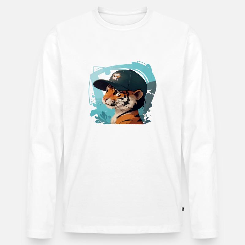 Cooler Tiger - Männer Premium Bio Langarmshirt - Weiß