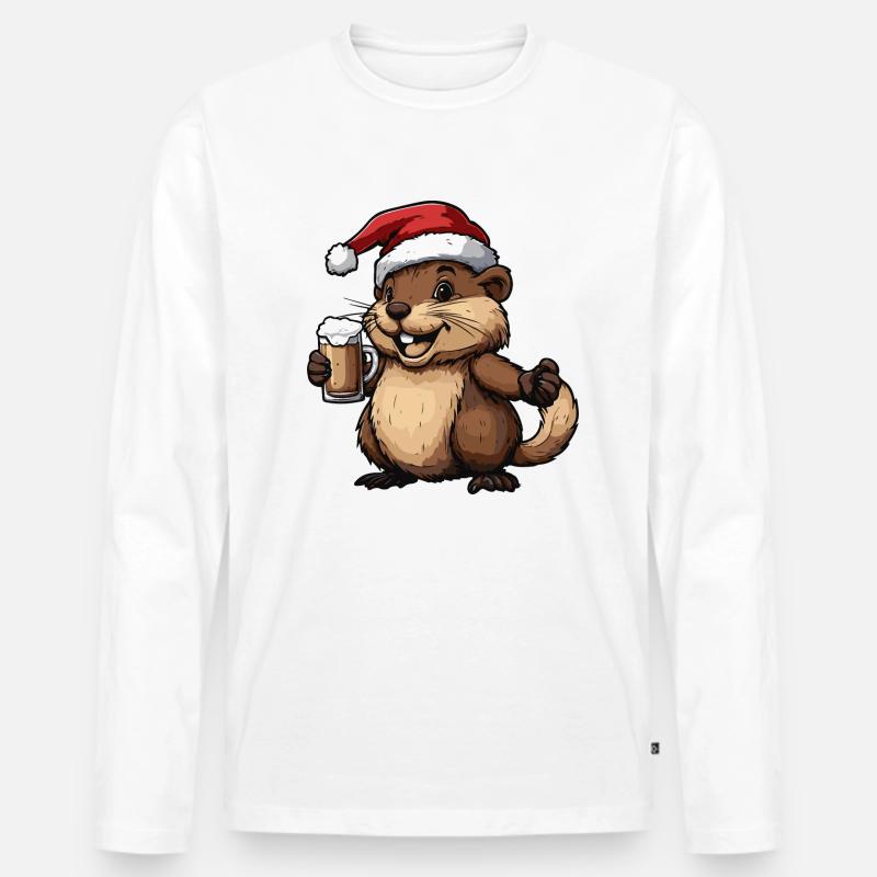 Biber Weihnachten Bier Lustig - Männer Premium Bio Langarmshirt - undefined