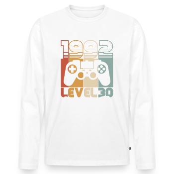 30 Birthday Born 1992 Level 30 Complete - Men's Premium Organic Long Sleeve Shirt - white - Front - Nico (187cm)