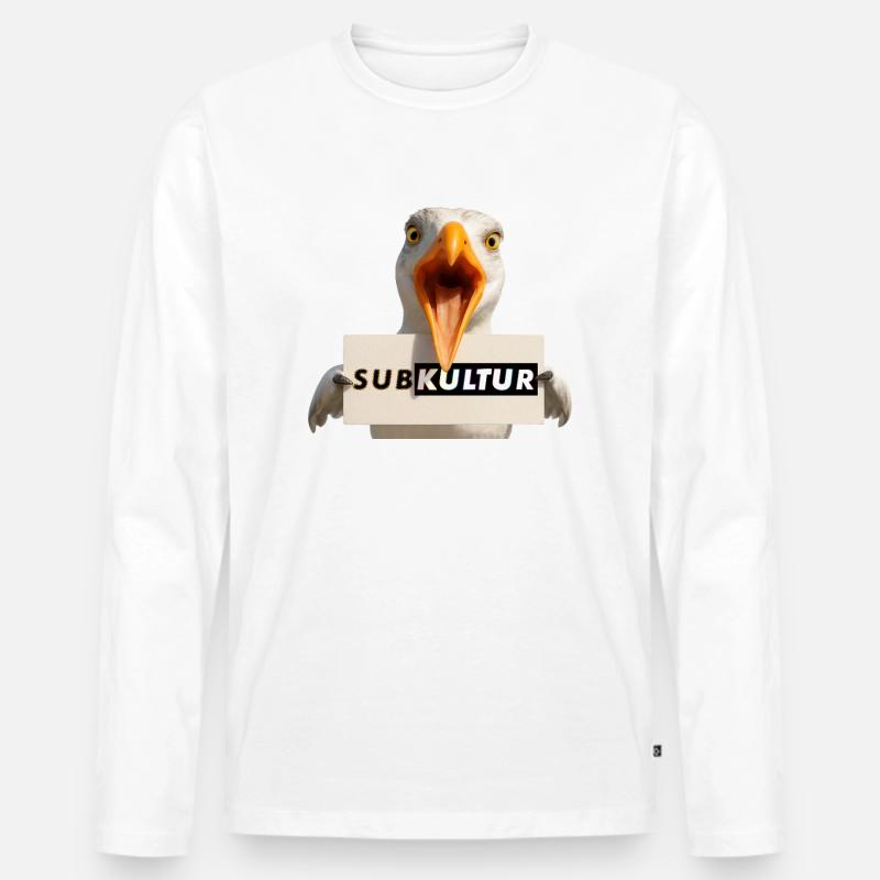 SUBKULTUR Möwe mit Schild - Männer Premium Bio Langarmshirt - Weiß