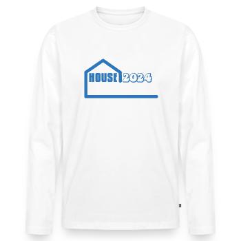Hausbau 2024 - Männer Premium Bio Langarmshirt - Weiß - Vorne - Nico (187cm)