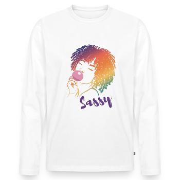 Sassy Chic with Afro Charm - Men's Premium Organic Long Sleeve Shirt - white - Front - Nico (187cm)