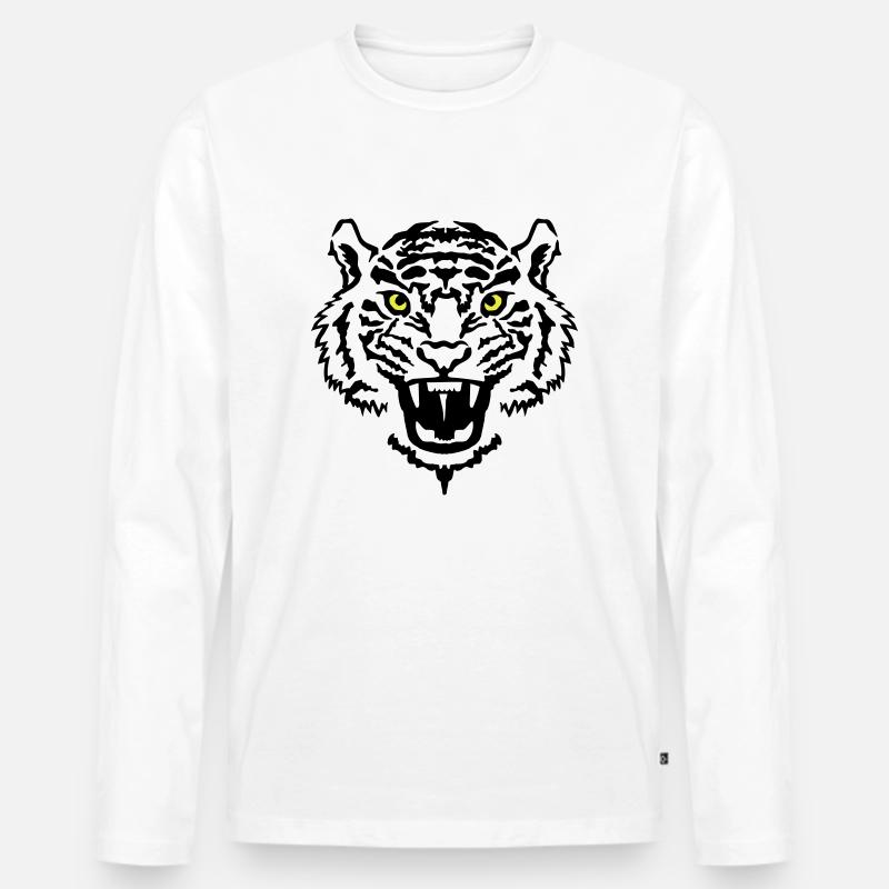 Tiger - Männer Premium Bio Langarmshirt - Weiß