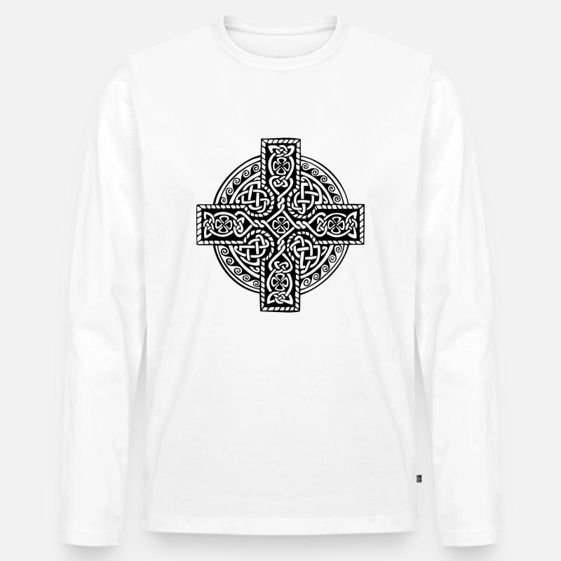 Celt Cross - Männer Premium Bio Langarmshirt - Weiß