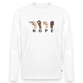 L’espoir en langue des signes / ESPOIR - T-shirt manches longues Premium bio Homme - blanc - Devant - Nico (187cm)