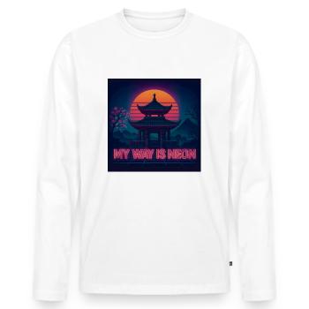 My Way Is Neon – Retro Statement with Temple - Men's Premium Organic Long Sleeve Shirt - white - Front - Nico (187cm)
