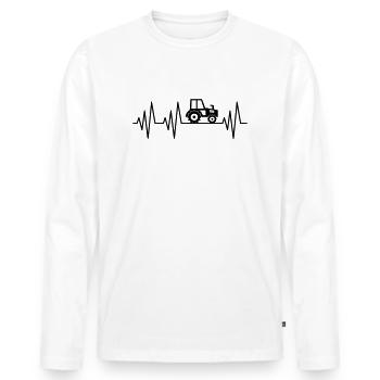 EKG Herzschlag Puls Traktor Trecker Landwirt Bauer - Männer Premium Bio Langarmshirt - Weiß - Vorne - Nico (187cm)