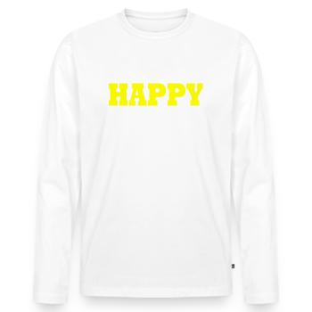 Happy - Men's Premium Organic Long Sleeve Shirt - white - Front - Nico (187cm)