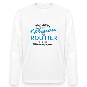 Papou et routier - T-shirt manches longues Premium bio Homme - blanc - Devant - Nico (187cm)