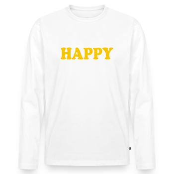 Happy - Men's Premium Organic Long Sleeve Shirt - white - Front - Nico (187cm)