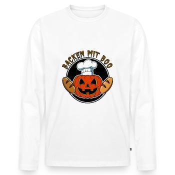 Halloweenkürbis mit Bäckermütze und Broten - Männer Premium Bio Langarmshirt - Weiß - Vorne - Nico (187cm)