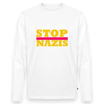 Stop Nazis - Männer Premium Bio Langarmshirt - Weiß - Vorne - Nico (187cm)