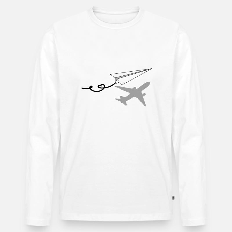 Papierflugzeug mit Flugzeugschatten - Männer Premium Bio Langarmshirt - Weiß