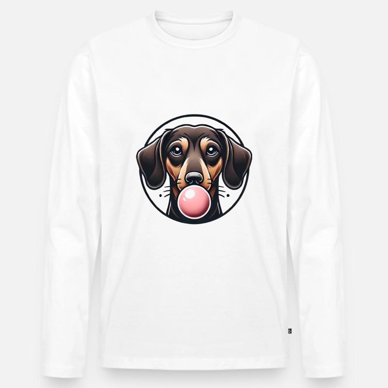 Dackel mit Kaugummi Grafik - Männer Premium Bio Langarmshirt - Weiß