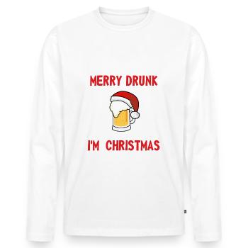 Weihnachten Bier Merry Drunk I´m Christmas - Männer Premium Bio Langarmshirt - Weiß - Vorne - Nico (187cm)