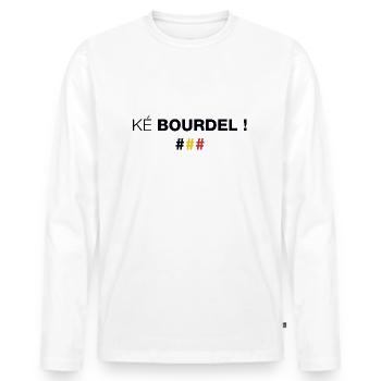 Ké bourdel ! Quel bordel ! en wallon (Dark) - T-shirt manches longues Premium bio Homme - blanc - Devant - Nico (187cm)