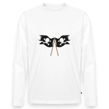 Piratenflagge Freibeuter Schädel Knochen Geschenk - Männer Premium Bio Langarmshirt - Weiß - Vorne - Nico (187cm)