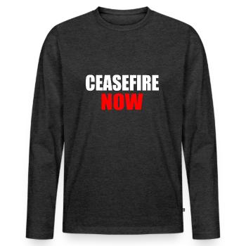 Ceasefire now - Men's Premium Organic Long Sleeve Shirt - heather anthracite - Front - Nico (187cm)