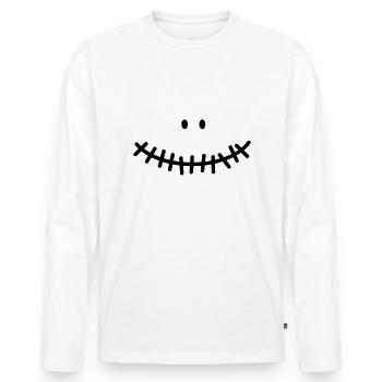 Fermeture éclair. Bouche fermée cousue, fête d’Halloween - T-shirt manches longues Premium bio Homme - blanc - Devant - Nico (187cm)