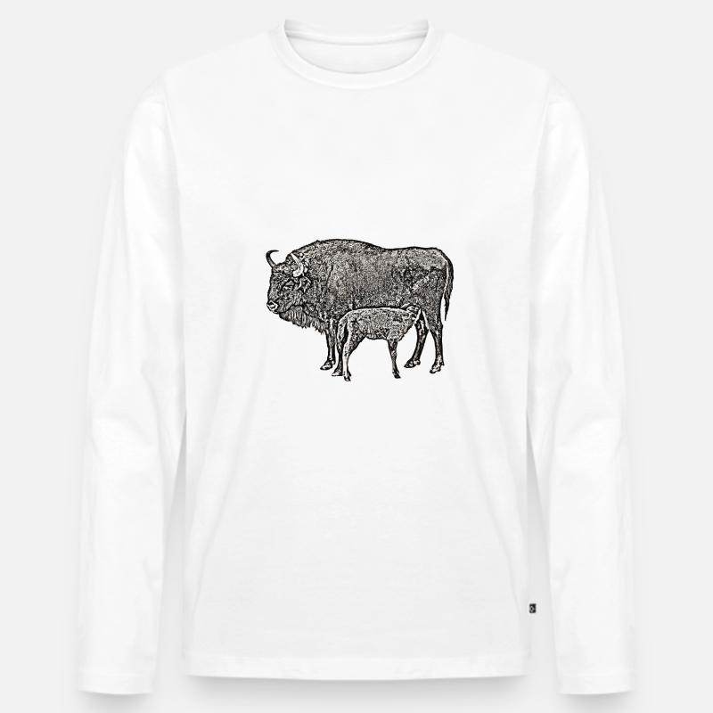 Bison mit Kalb sw - Männer Premium Bio Langarmshirt - Weiß