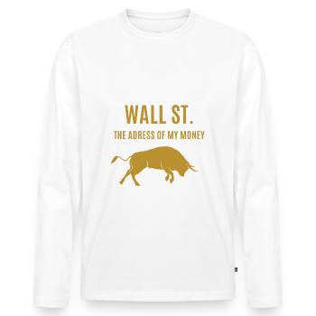 Wall Street – The Address Of My Money – Gold - Men's Premium Organic Long Sleeve Shirt - white - Front - Nico (187cm)