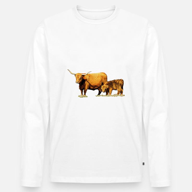 Kuh mit Kalb - Männer Premium Bio Langarmshirt - Weiß