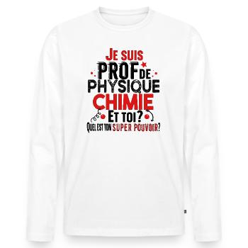 Prof Physique Chimie Professeur Collège Lycée - T-shirt manches longues Premium bio Homme - blanc - Devant - Nico (187cm)