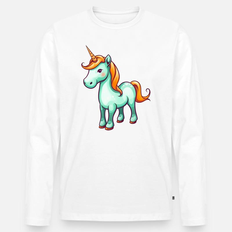 Türkises Einhorn - Männer Premium Bio Langarmshirt - Weiß