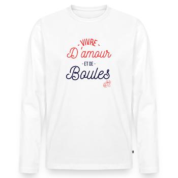 Idée Cadeau pétanque humoristique humour bouliste - T-shirt manches longues Premium bio Homme - blanc - Devant - Nico (187cm)