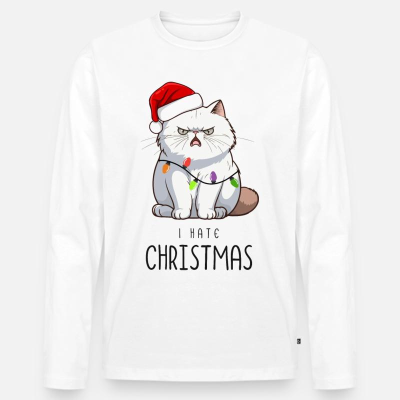 Hate Christmas Kitty - Männer Premium Bio Langarmshirt - Weiß
