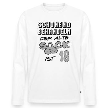 Geburtstag 18 Schonend behandeln Alter Sack ist 18 - Männer Premium Bio Langarmshirt - Weiß - Vorne - Nico (187cm)