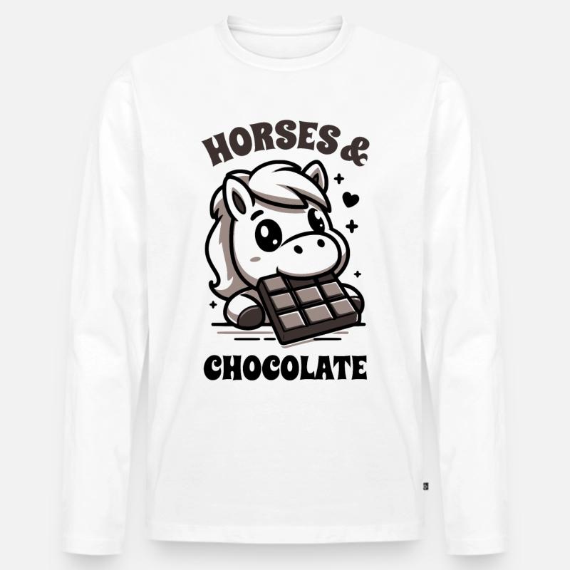 Pferde und Schokolade Spruch - Männer Premium Bio Langarmshirt - Weiß